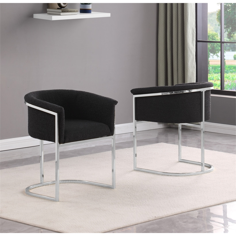 Best Quality Furniture Set of 2 Dining Side Chairs in Black Boucle Fabric
