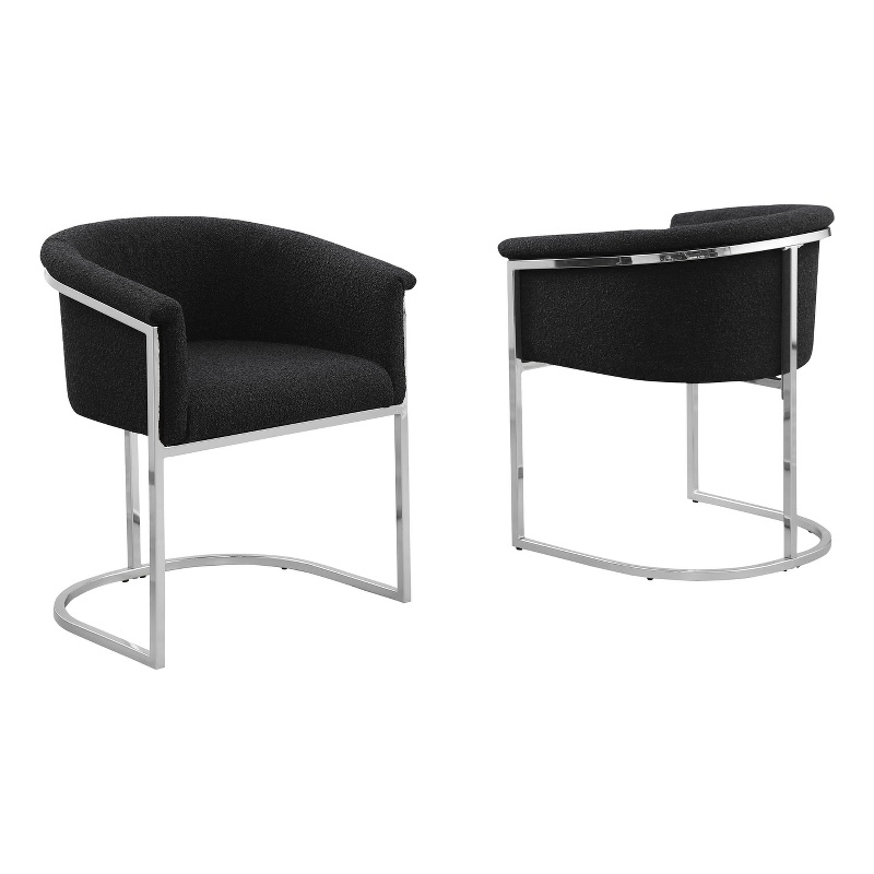 Best Quality Furniture Set of 2 Dining Side Chairs in Black Boucle Fabric