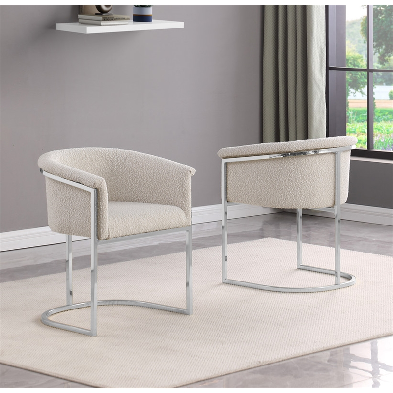 Best Quality Furniture Set of 2 Dining Side Chairs in Cream Boucle Fabric