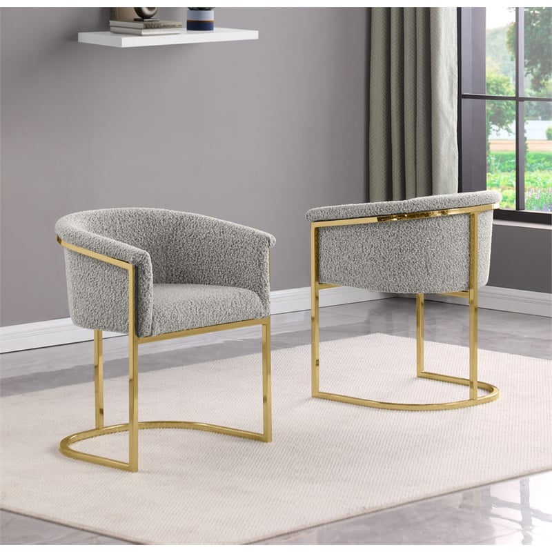 Best Quality Furniture Set of 2 Dining Side Chairs in Rich Gray Boucle Fabric