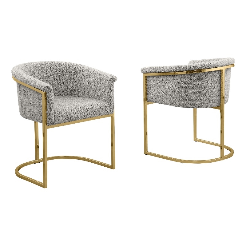 Best Quality Furniture Set of 2 Dining Side Chairs in Rich Gray Boucle Fabric