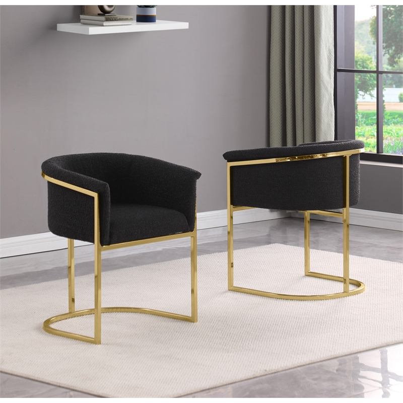 Best Quality Furniture Set of 2 Dining Side Chairs in Black Boucle Fabric