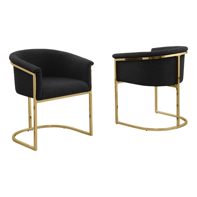 Best Quality Furniture Set of 2 Dining Side Chairs in Black Boucle Fabric