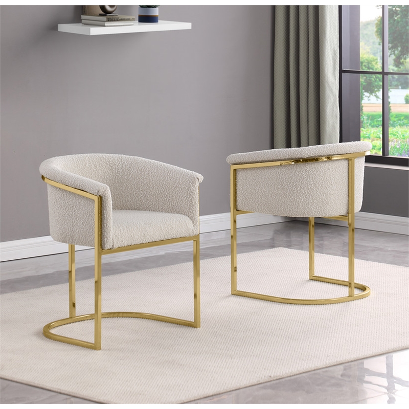 Best Quality Furniture Set of 2 Dining Side Chairs in Cream Boucle Fabric