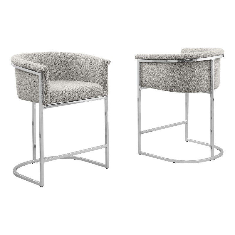Best Quality Furniture Set of 2 Counterheight Chairs in Rich Gray Boucle Fabric