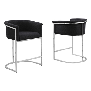 Best Quality Furniture Set of 2 Counterheight Chairs in Black Boucle Fabric