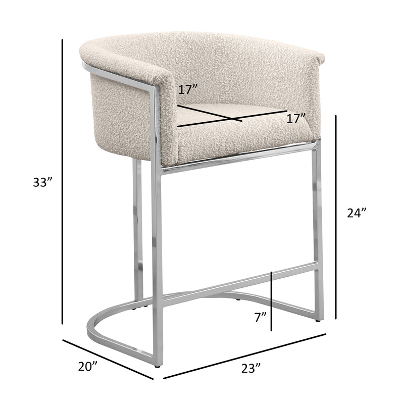 Best Quality Furniture Set of 2 Counterheight Chairs in Cream Boucle Fabric