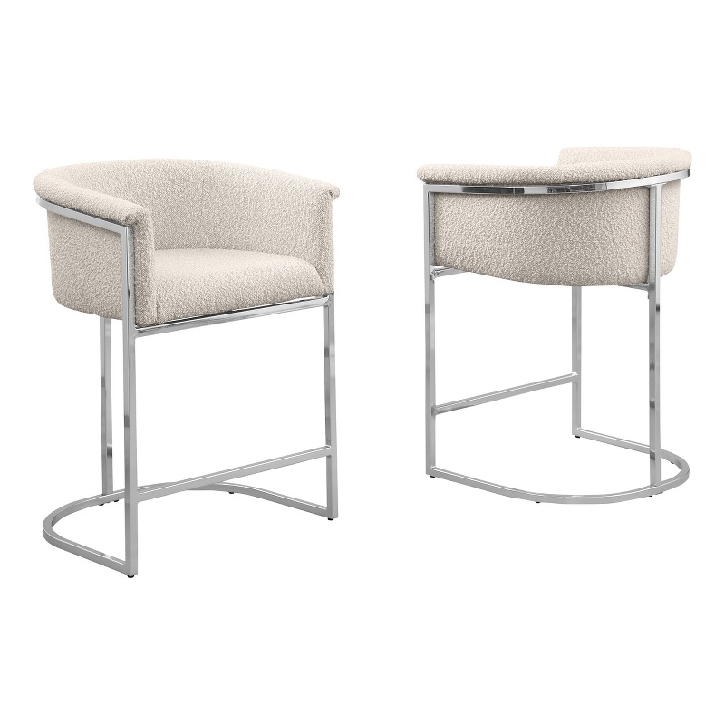 Best Quality Furniture Set of 2 Counterheight Chairs in Cream Boucle Fabric