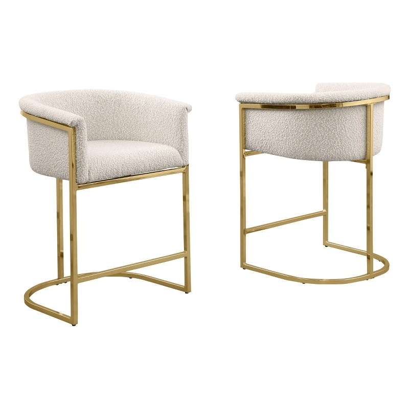 Best Quality Furniture Set of 2 Counterheight Chairs in Cream Boucle Fabric