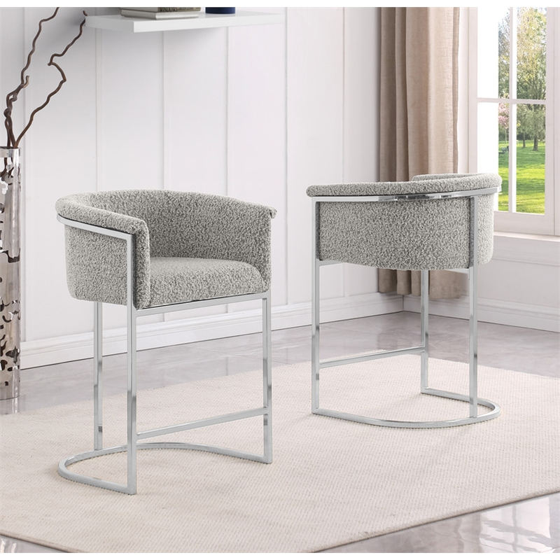 Best Quality Furniture Set of 2 Barstools in Rich Gray Boucle Fabric