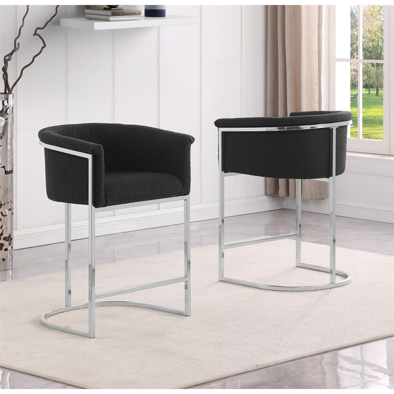 Best Quality Furniture Set of 2 Barstools in Black Boucle Fabric
