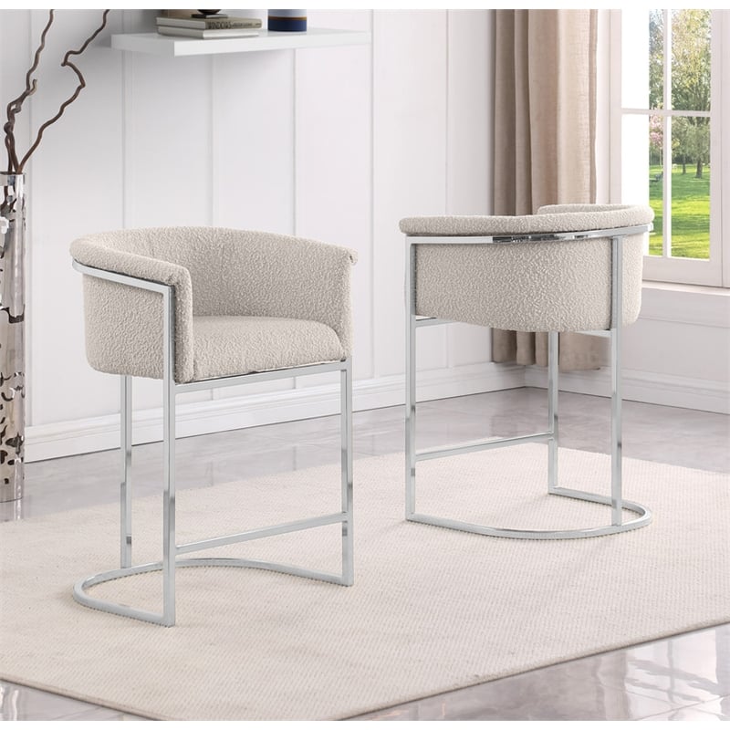 Best Quality Furniture Set of 2 Barstools in Cream Boucle Fabric