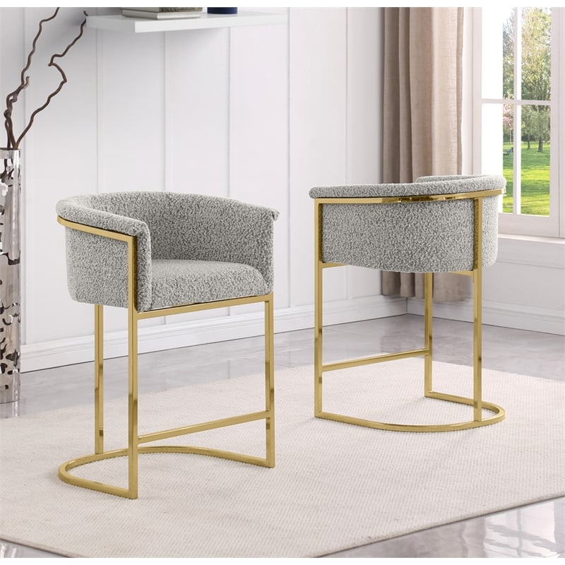 Best Quality Furniture Set of 2 Barstools in Rich Gray Boucle Fabric