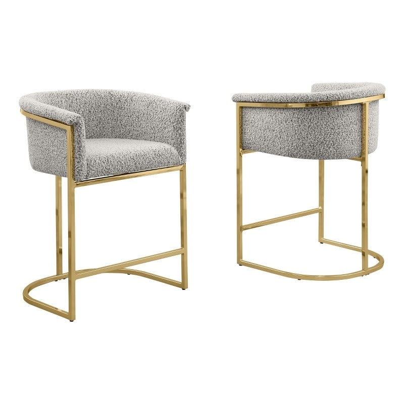 Best Quality Furniture Set of 2 Barstools in Rich Gray Boucle Fabric