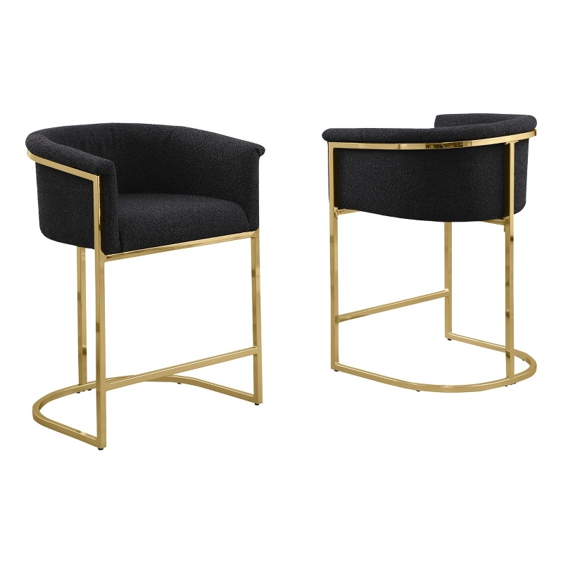 Best Quality Furniture Set of 2 Barstools in Black Boucle Fabric