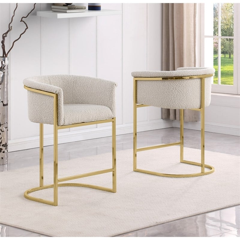 Best Quality Furniture Set of 2 Barstools in Cream Boucle Fabric