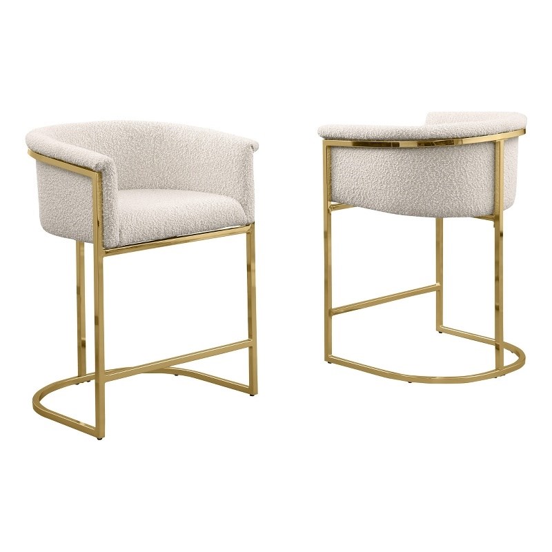 Best Quality Furniture Set of 2 Barstools in Cream Boucle Fabric
