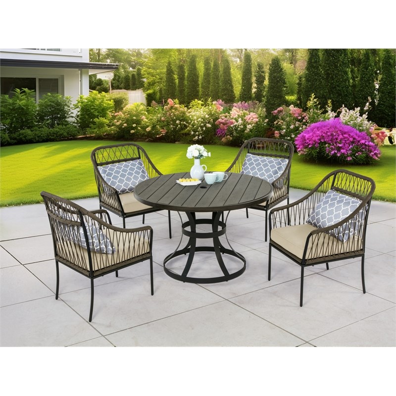 Best Quality Furniture 5 Piece Outdoor Patio Set in Gray Steel Metal