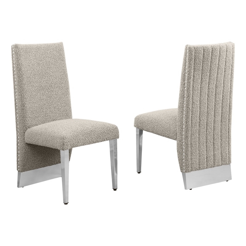 Best Quality Furniture Set of 2 Dining Side Chairs in Gray Boucle Fabric