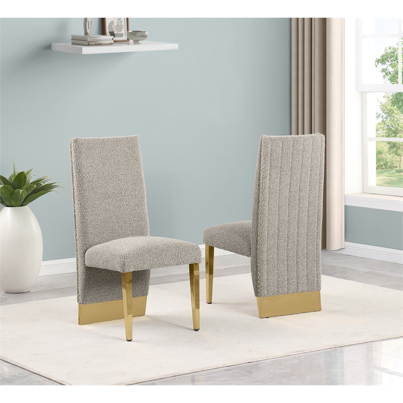 Best Quality Furniture Set of 2 Dining Side Chairs in Gray Boucle Fabric
