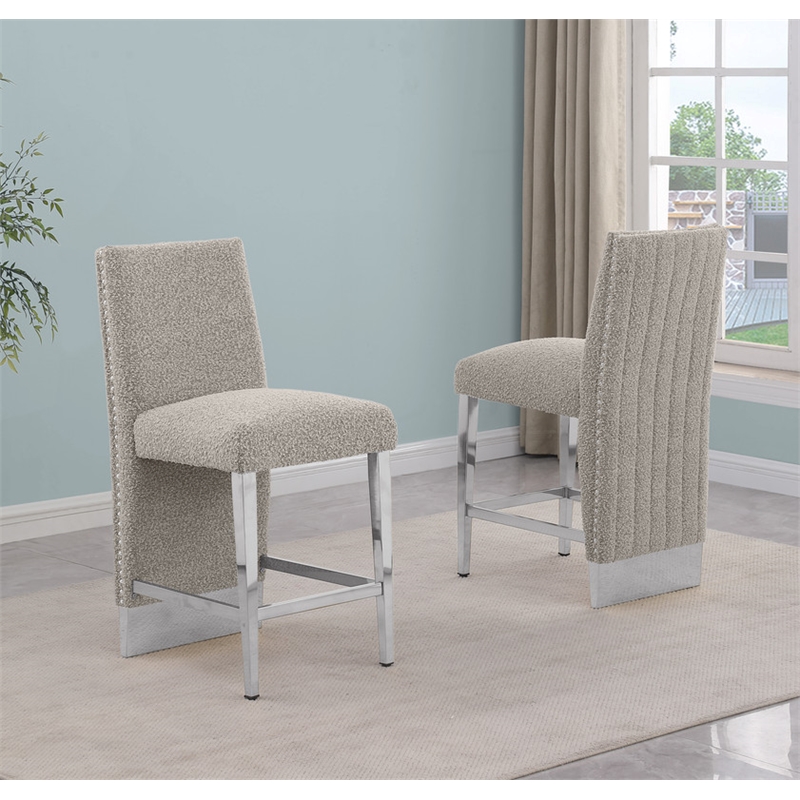 Best Quality Furniture Set of 2 Barstools in Gray Boucle Fabric