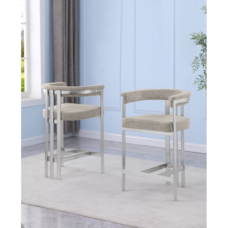 Best Quality Furniture Set of 2 Counterheight Chairs in Gray Boucle Fabric