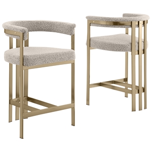 Best Quality Furniture Set of 2 Counterheight Chairs in Gray Boucle Fabric