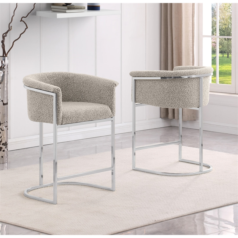 Best Quality Furniture Set of 2 Barstools in Gray Boucle Fabric