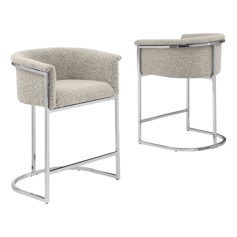 Best Quality Furniture Set of 2 Barstools in Gray Boucle Fabric