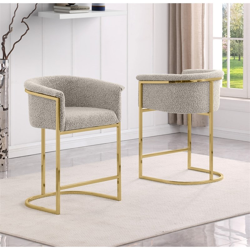 Best Quality Furniture Set of 2 Barstools in Gray Boucle Fabric