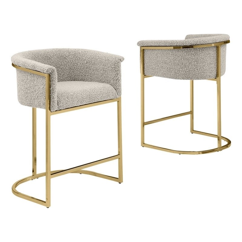 Best Quality Furniture Set of 2 Barstools in Gray Boucle Fabric