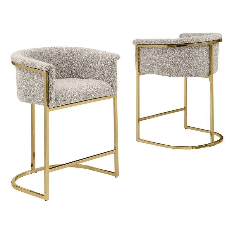 Best Quality Furniture Set of 2 Counterheight Chairs in Gray Boucle Fabric