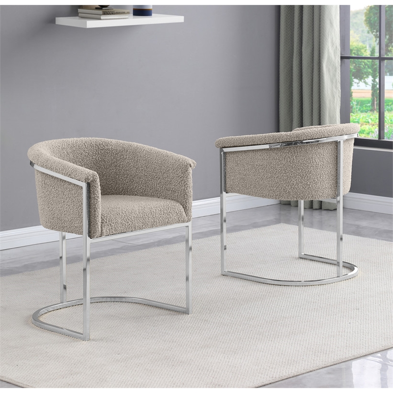 Best Quality Furniture Set of 2 Dining Side Chairs in Gray Boucle Fabric