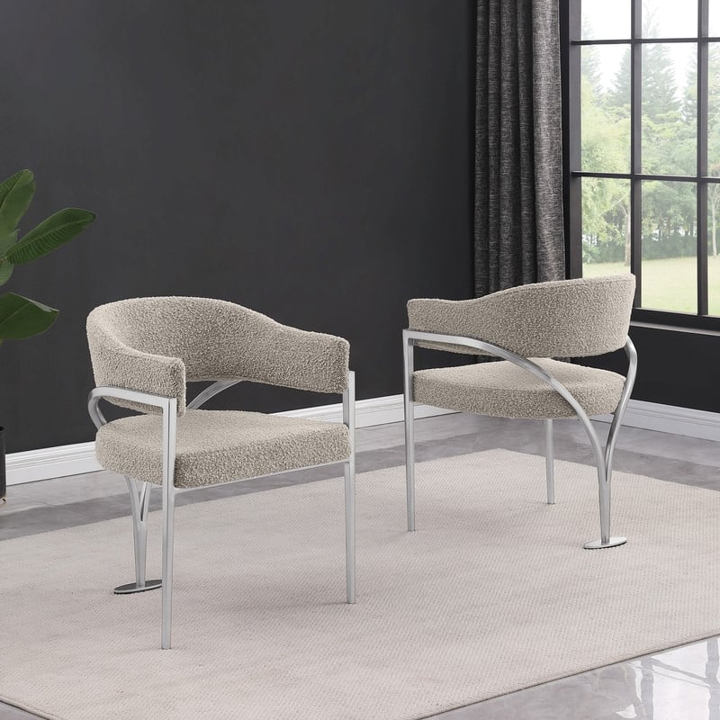 Best Quality Furniture Set of 2 Dining Side Chairs in Gray Boucle Fabric