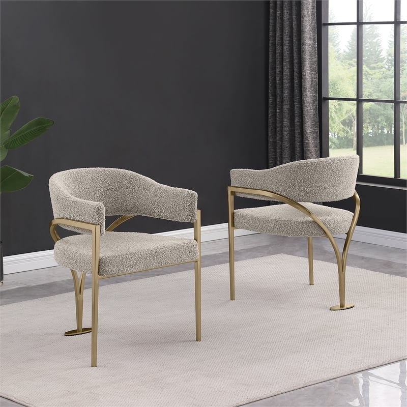 Best Quality Furniture Set of 2 Dining Side Chairs in Gray Boucle Fabric