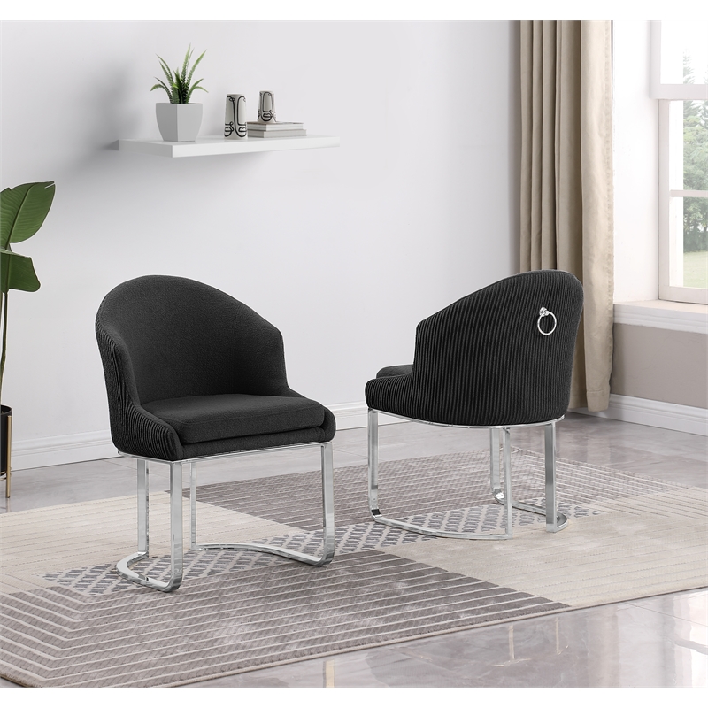 Best Quality Furniture Sled Side Chair with Black Teddy Fabric and Pleated Back