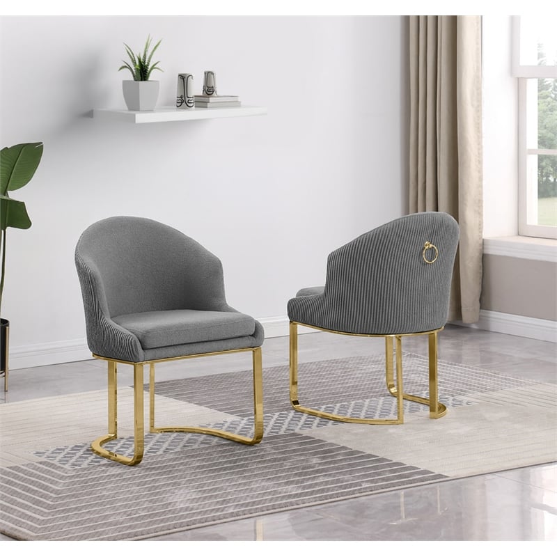 Best Quality Furniture Sled Side Chair with Gray Teddy Fabric and Pleated Back