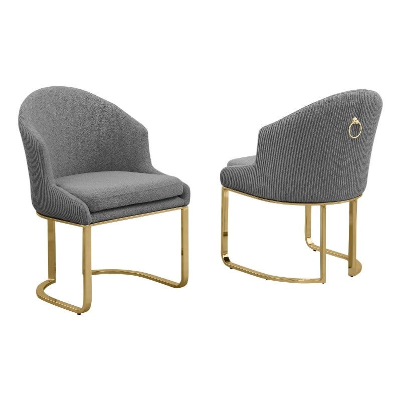Best Quality Furniture Sled Side Chair with Gray Teddy Fabric and Pleated Back