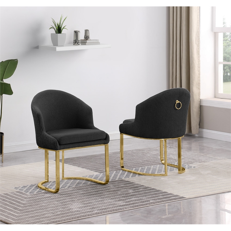 Best Quality Furniture Sled Side Chair with Black Teddy Fabric and Pleated Back