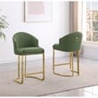 Best Quality Furniture Set of 2 Barstools in Green Teddy Fabric and Gold Chrome