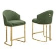 Best Quality Furniture Set of 2 Barstools in Green Teddy Fabric and Gold Chrome