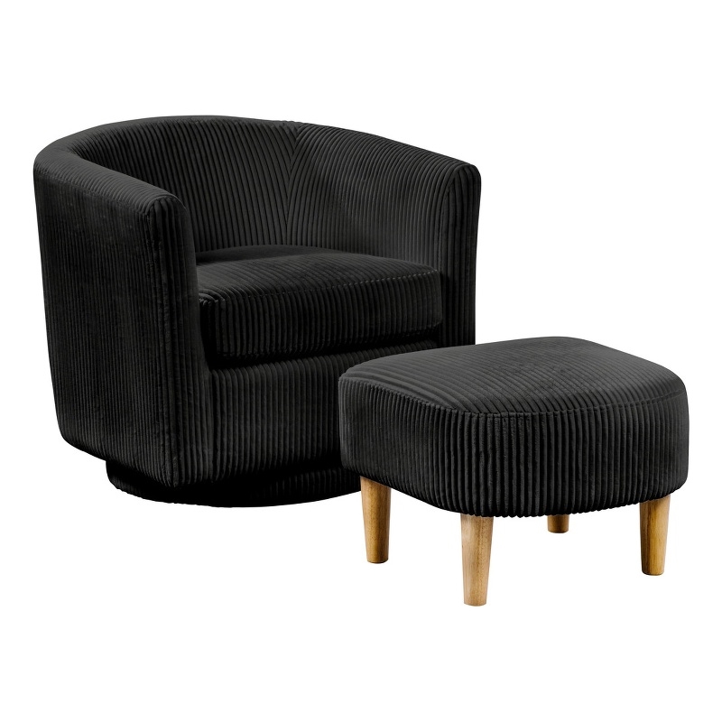 Best Quality Furniture 2pc Swivel Accent Chair with Ottoman in Black Velvet