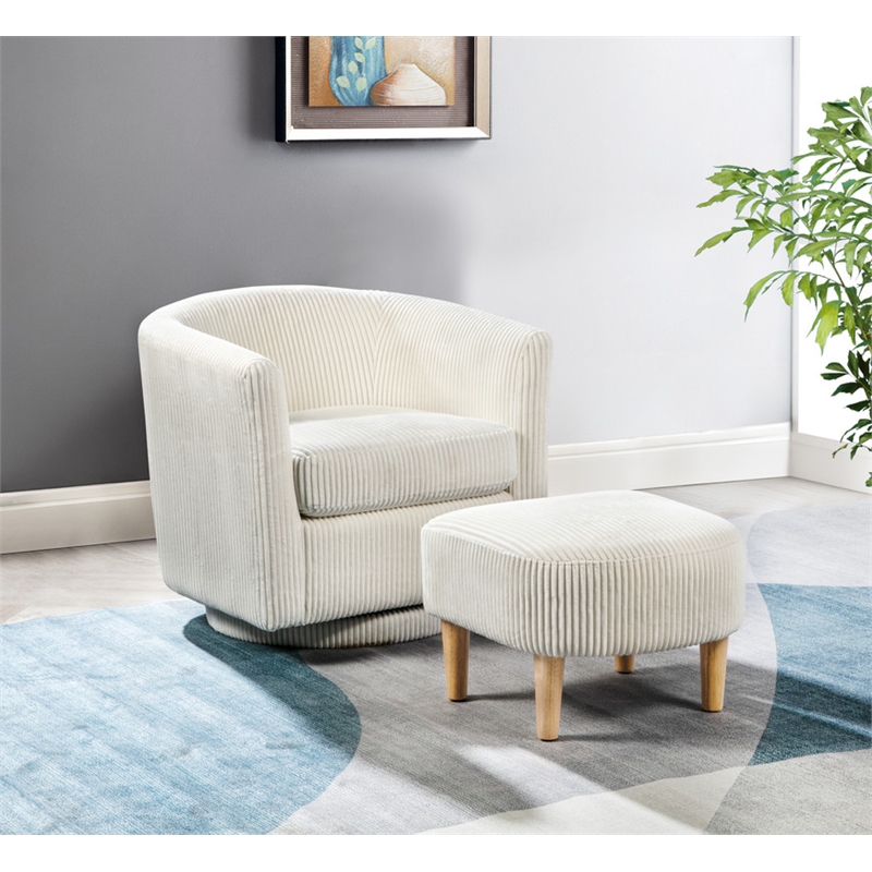 Best Quality Furniture 2pc Swivel Accent Chair with Ottoman in White Velvet