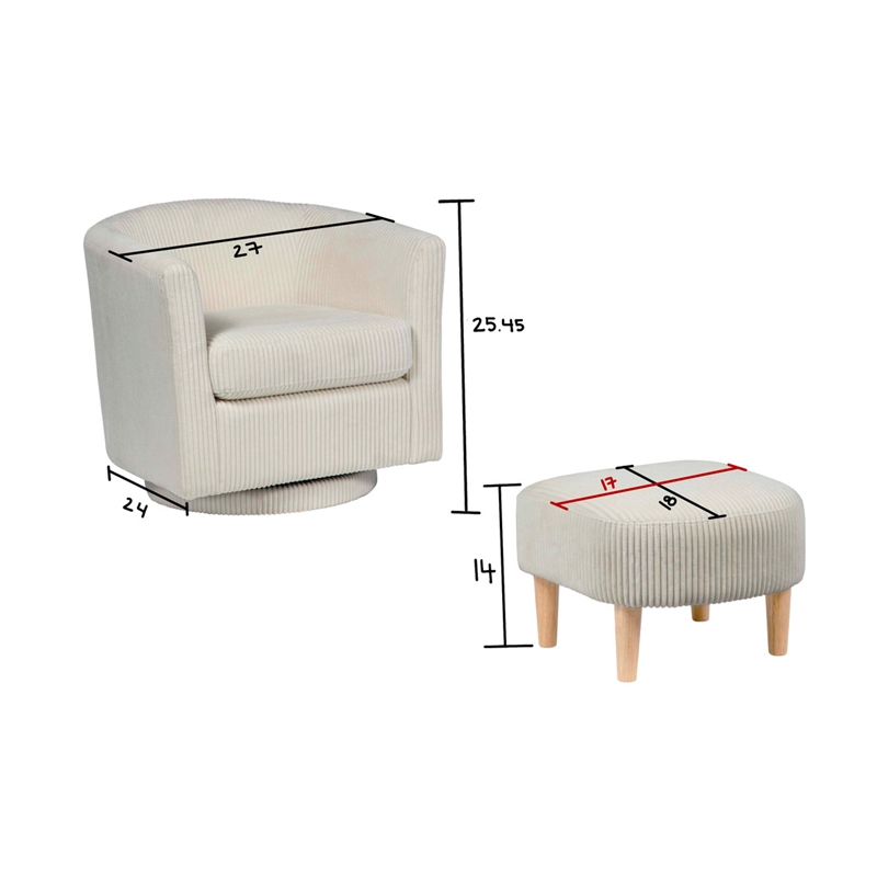 Best Quality Furniture 2pc Swivel Accent Chair with Ottoman in White Velvet