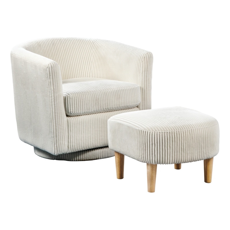 Best Quality Furniture 2pc Swivel Accent Chair with Ottoman in White Velvet
