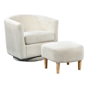 Best Quality Furniture 2pc Swivel Accent Chair with Ottoman in White Velvet