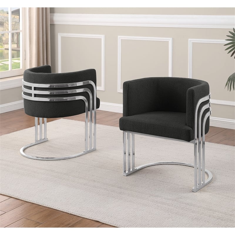 Best Quality Furniture Black Teddy Fabric Side Chairs with Chrome