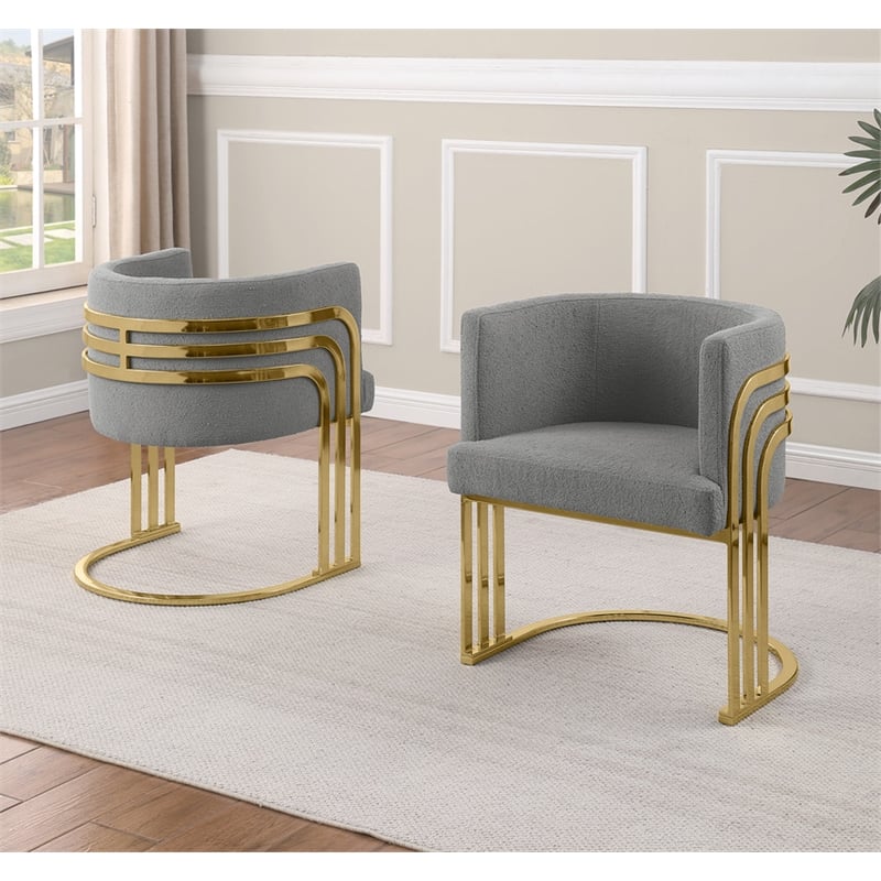 Best Quality Furniture Gray Teddy Fabric Side Chairs with Gold Chrome