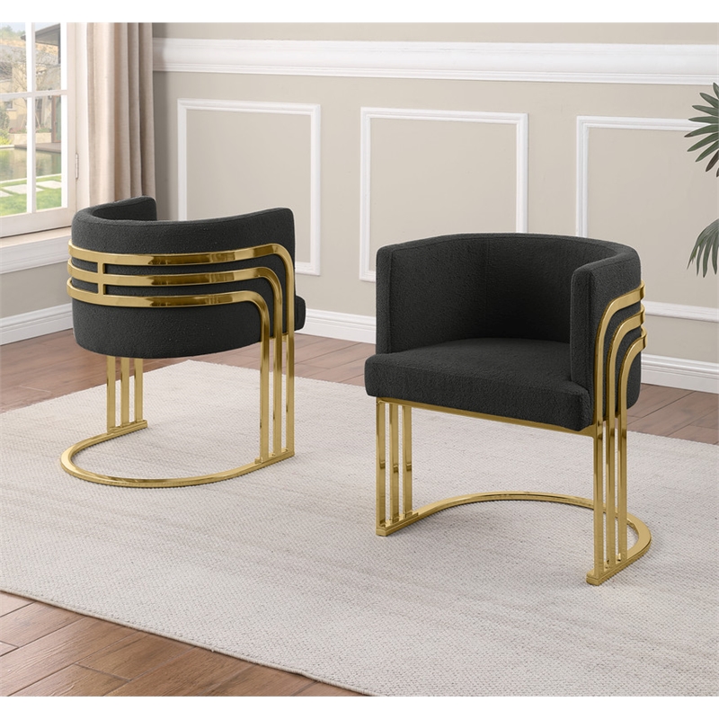Best Quality Furniture Black Teddy Fabric Side Chairs with Gold Chrome