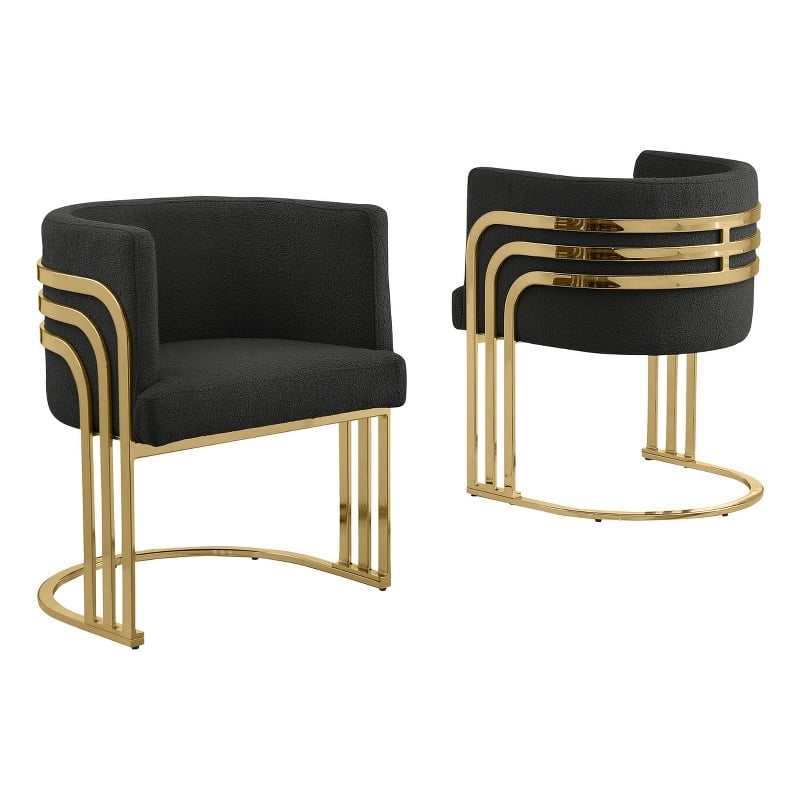 Best Quality Furniture Black Teddy Fabric Side Chairs with Gold Chrome